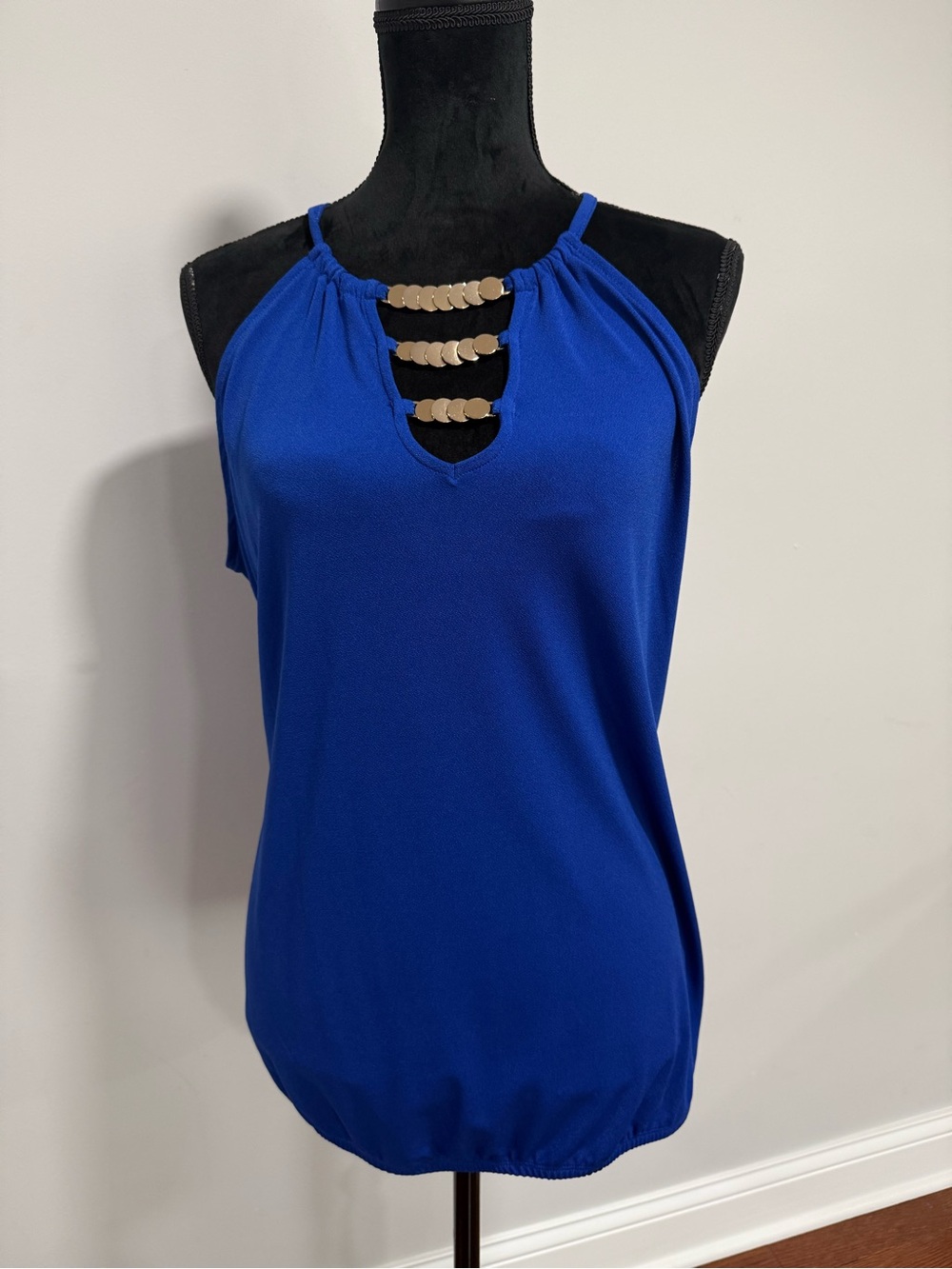 INC International Concepts Royal Blue Halter Tank with Gold Discs